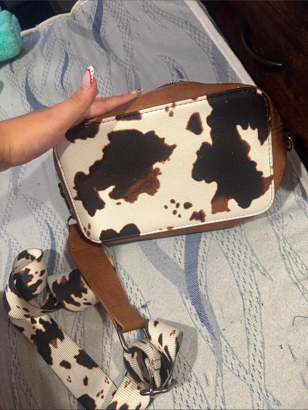 Wrangler Brown and White Cowhide-Print Messenger Bag